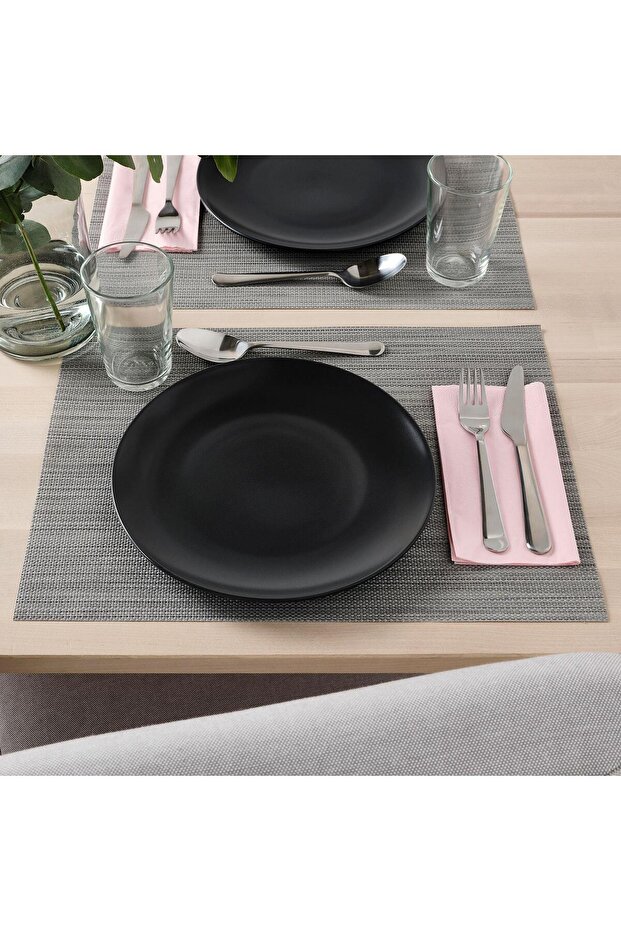4 Adet Tabak Seti Mat Koyu Gri-Antrasit Renk 26 cm, 4 Adet, Stoneware Yuvarlak Tabak Seti - 2