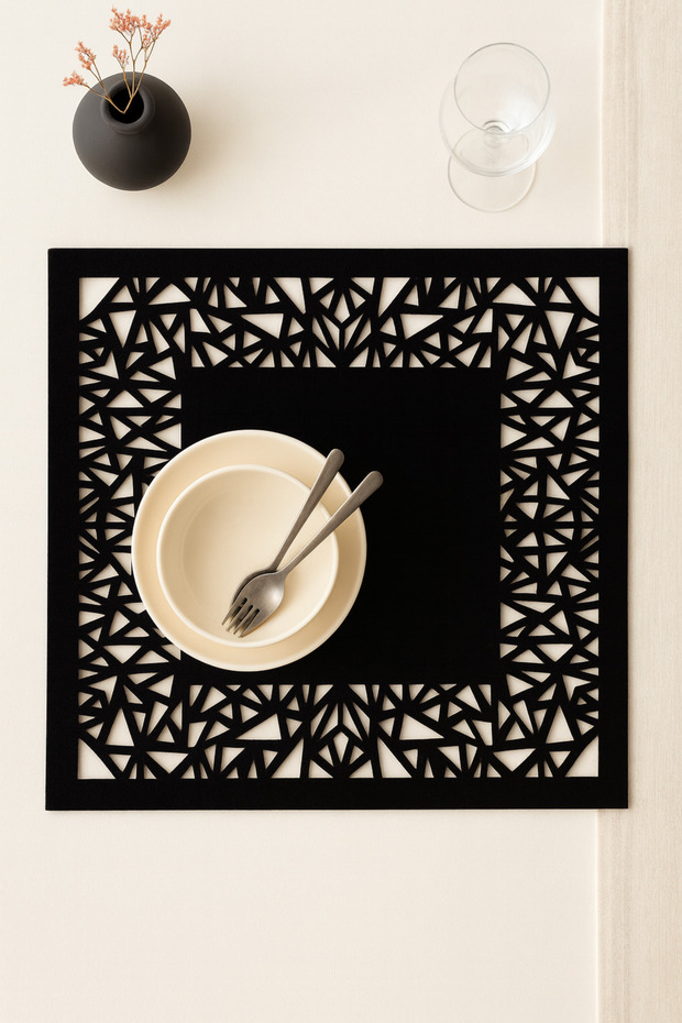 Black Suede Fabric American Serving Plaque 35X35 cm Square Set of 6