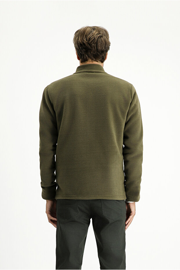 Dik Yaka Tam Fermuarlı Soğuk Geçirmez Tüylenme Yapmayan Cepli Polar Sweatshirt - 4
