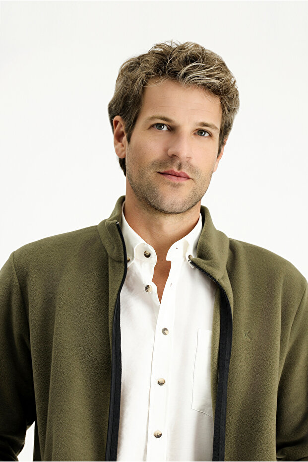 Dik Yaka Tam Fermuarlı Soğuk Geçirmez Tüylenme Yapmayan Cepli Polar Sweatshirt - 3