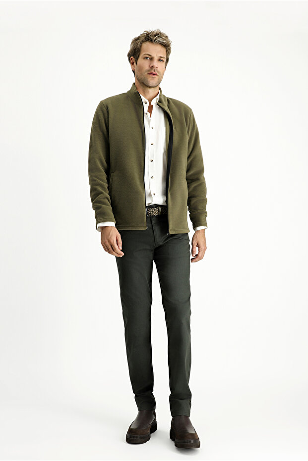 Dik Yaka Tam Fermuarlı Soğuk Geçirmez Tüylenme Yapmayan Cepli Polar Sweatshirt - 2