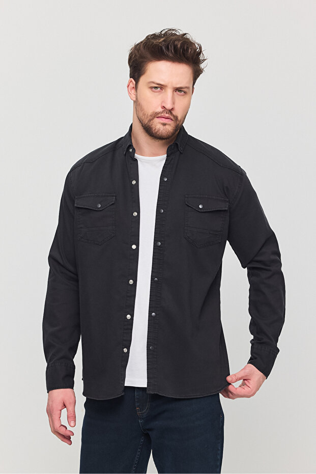 Slim Fit Men's Denim Shirt Anthracite