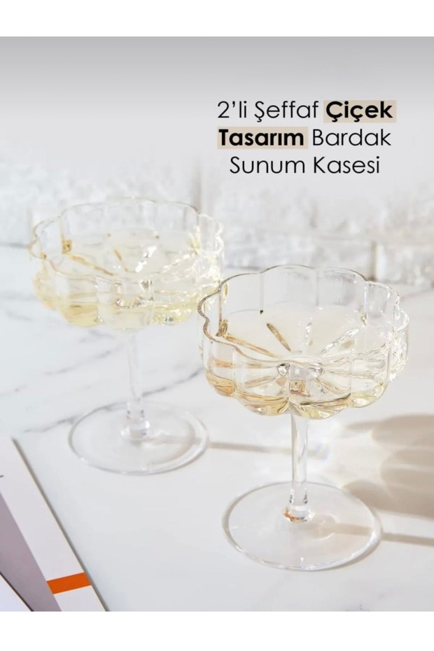 6 Adet Cam Çiçek Şekilli Kahve Sunum ve Kase Magnolia Bardağı ve Tatlı Magnolya Kasesi 210ml - 4