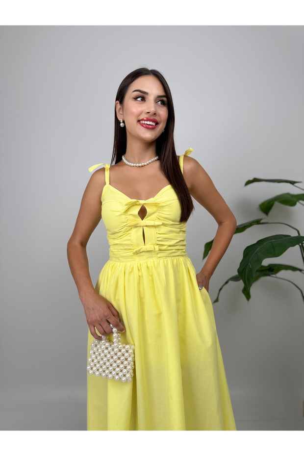 Fırfırlı Askılı Midi Elbise - 4
