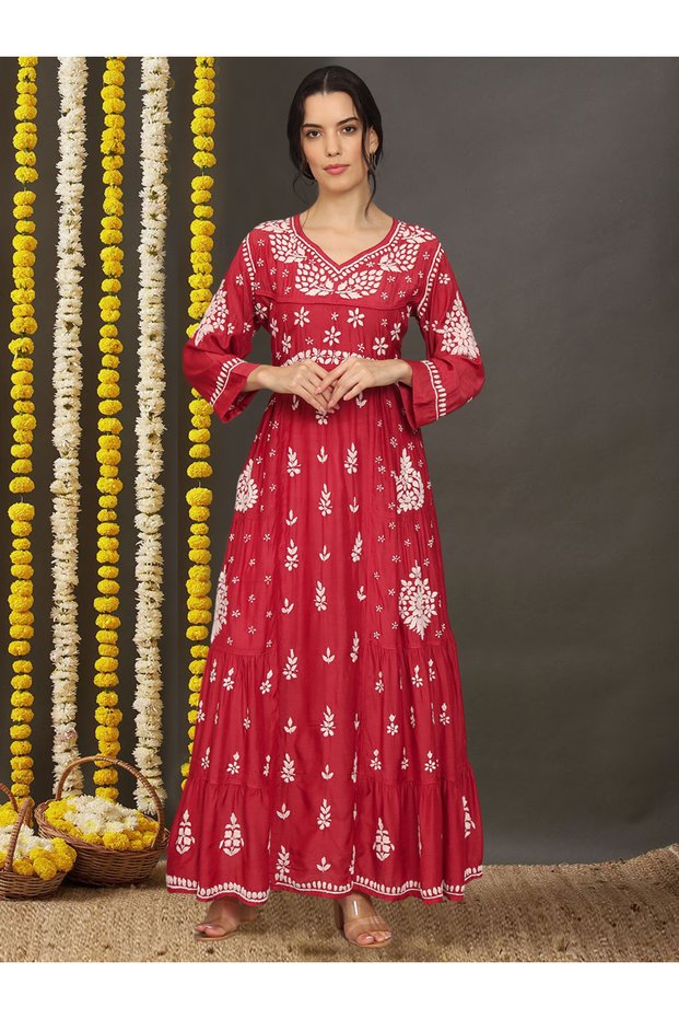 Women Chikankari Hand Embroidered Muslin Jalabiya-AL4044