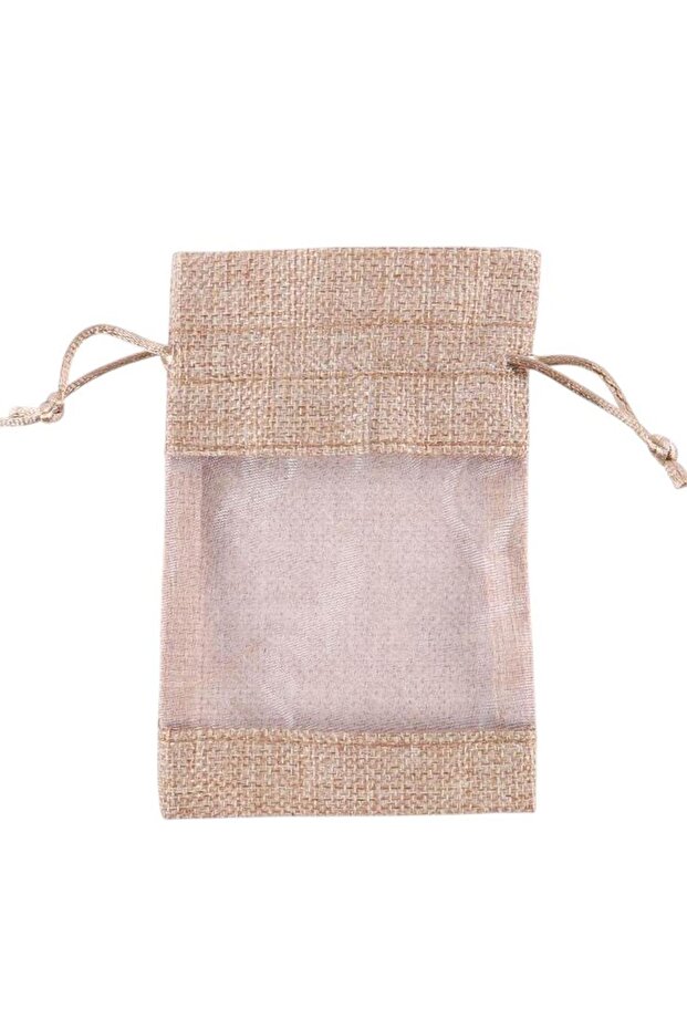 10 Pieces 10X14Cm Linen Pouch with Window in the Middle - 1