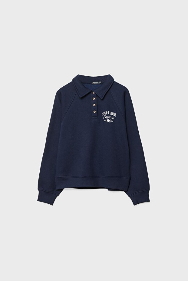 Düğmeli polo sweatshirt - 5
