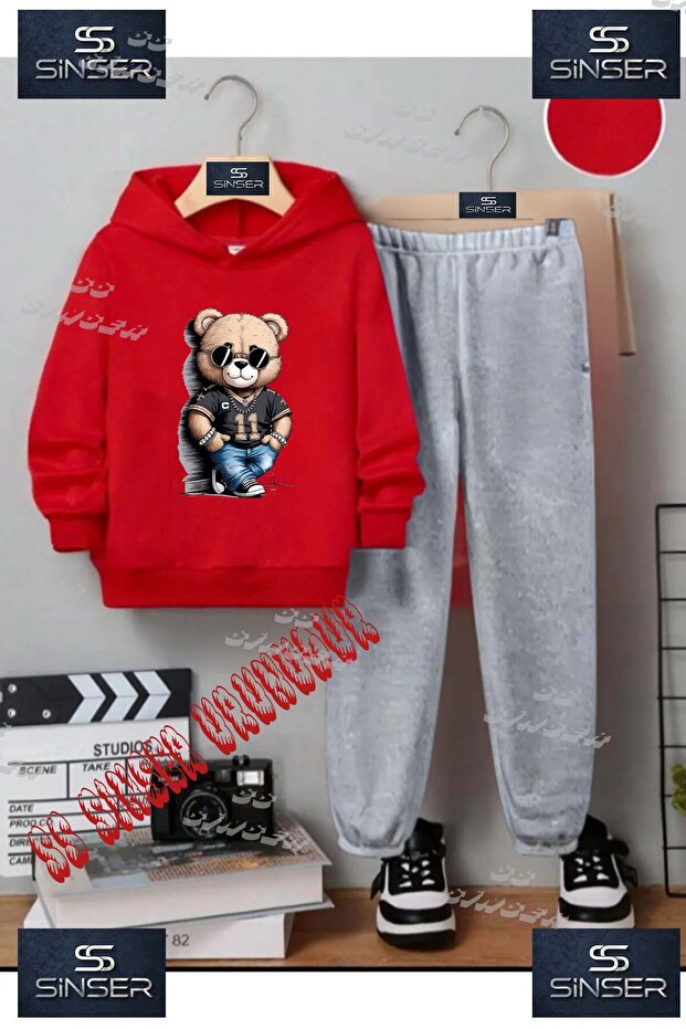 Children's Unisex "Bear Style 11 No" Special Printed Hooded Tracksuit Set