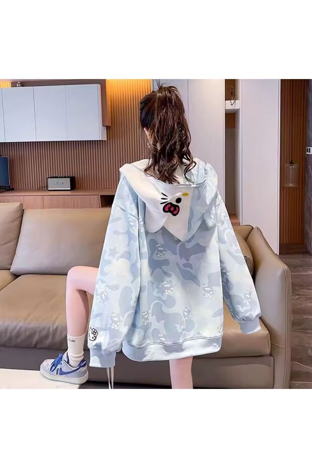 Hello Kitty Full Zip Oversize Unisex Hırka - 3