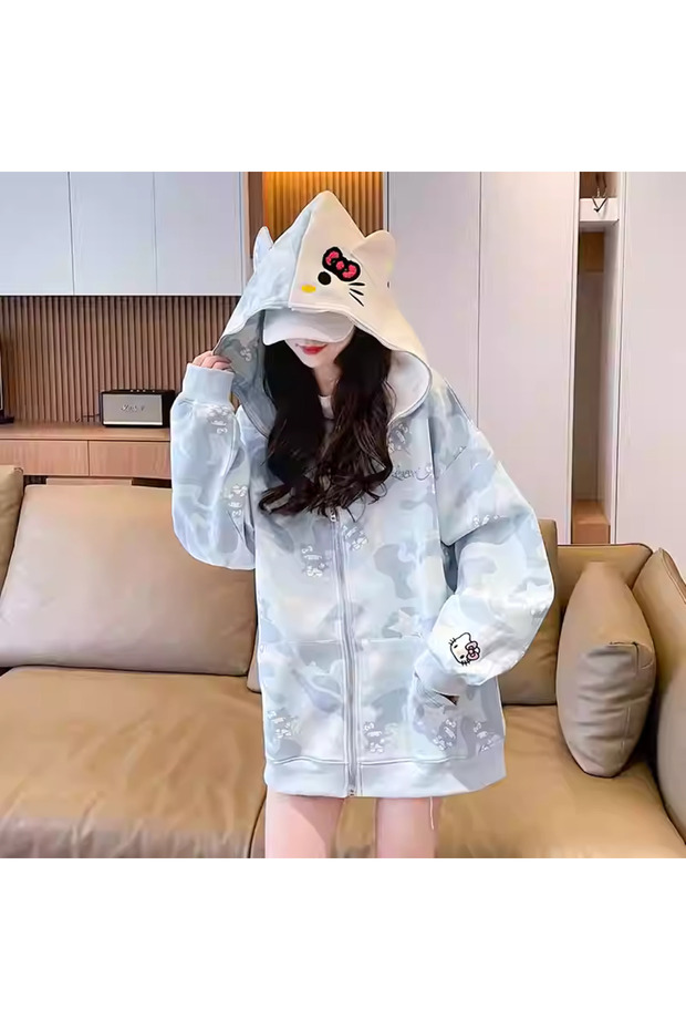 Hello Kitty Full Zip Oversize Unisex Hırka - 1