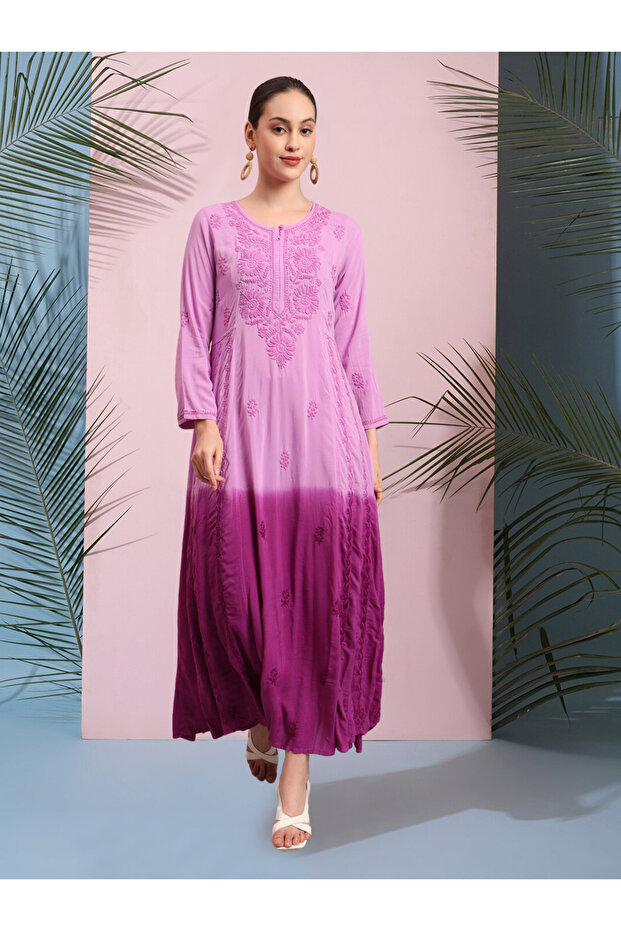 Hand Embroidered Chikankari Modal Ombre Jalabiya-AL4018