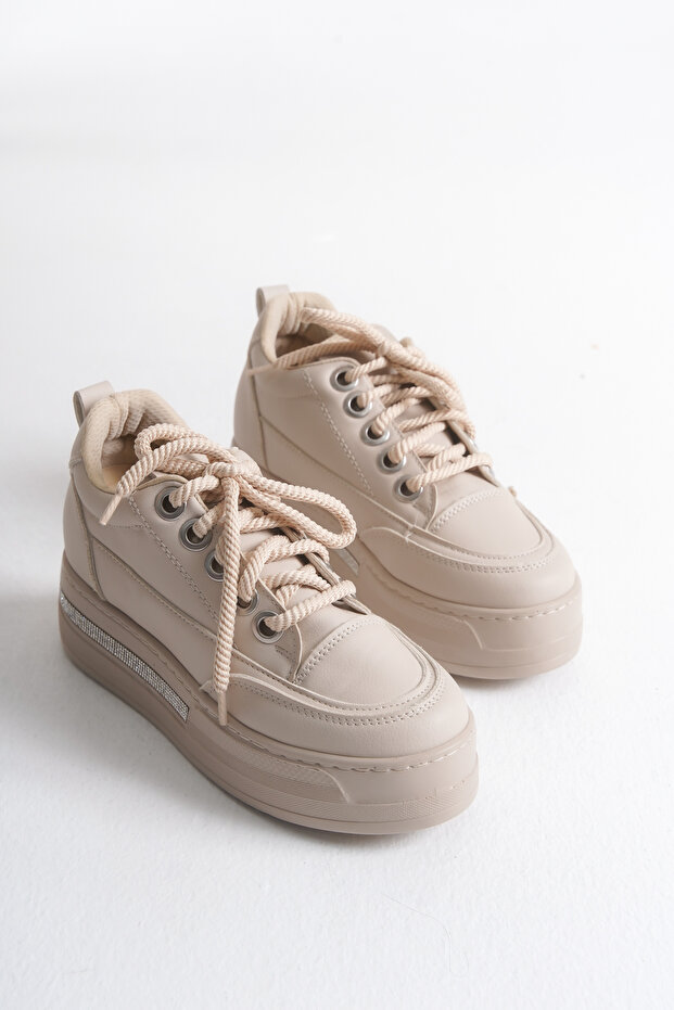 Women's Beige Hidden Wedge Heel Sneakers