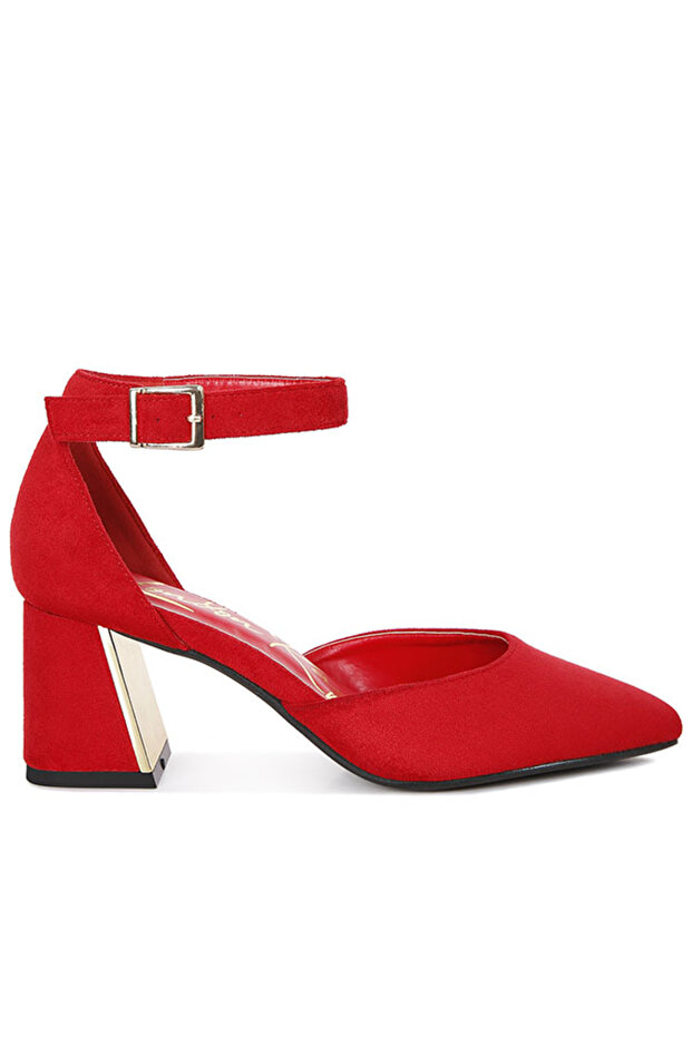 Women Metallic Accent Angle Heeled Sandals in Red