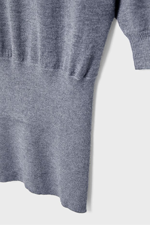 Geniş Yaka Kısa Örme Elbise - 8