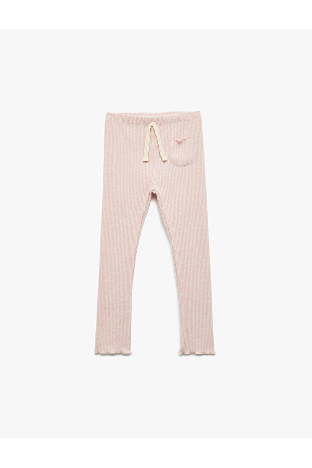 Pocket Detailed Waist Lace-Up Viscose Blended Ribbed Leggings