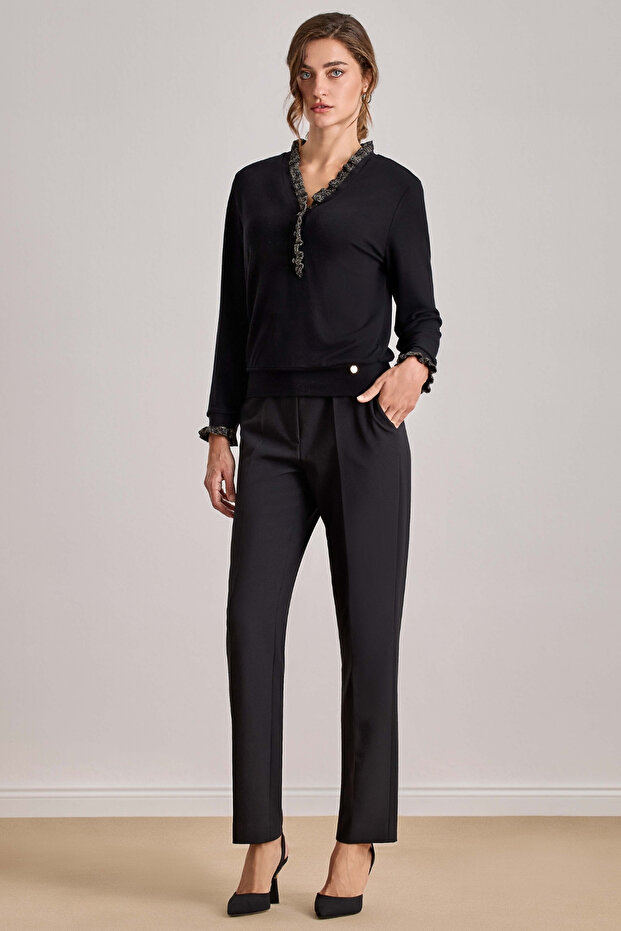 Relax Fit Siyah Örme Bluz - 1