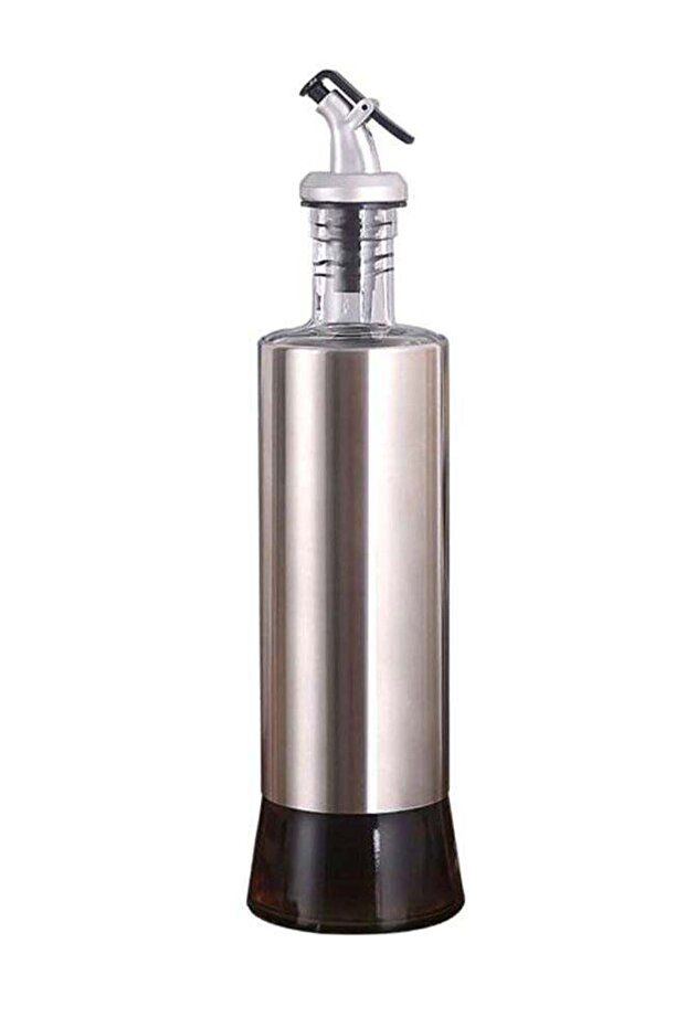 Kitchen BBQ Camping Oil Bottle Dispenser Silver/Brown 500ml