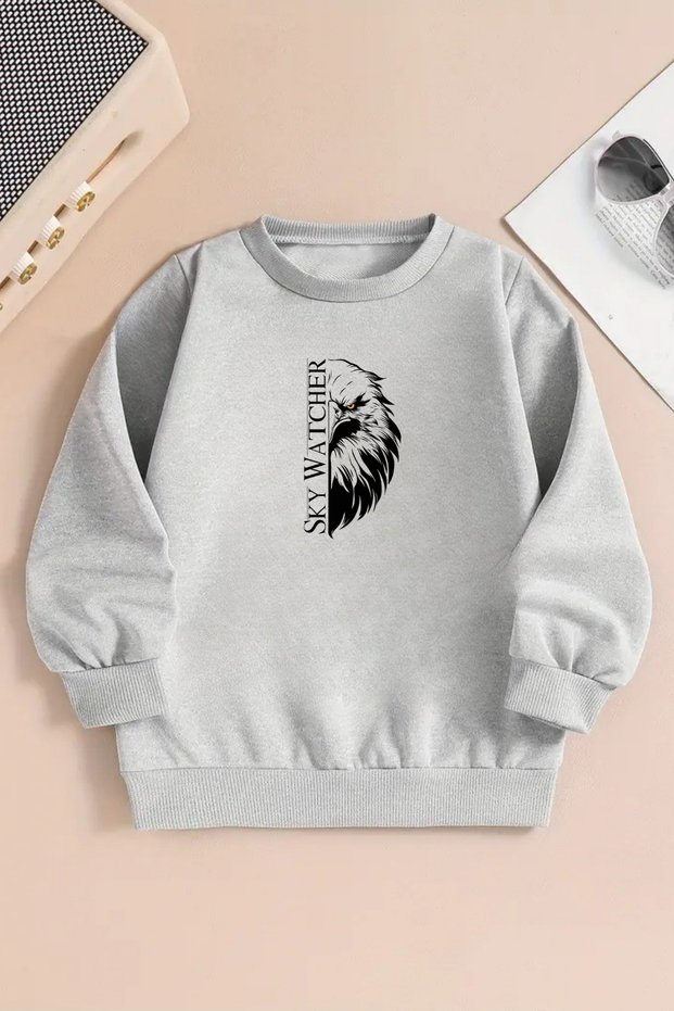 Unisex Sky Watcher Printed Gray Crew Neck Sweatshirt-Winter Hooded Fabric