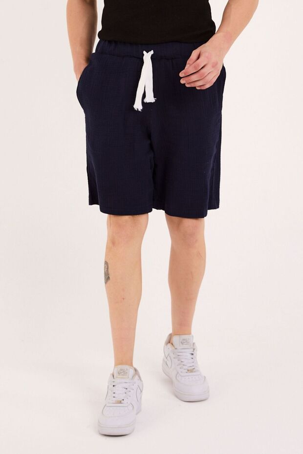 %100 Pamuk Unisex Lacivert Müslin Şort 2XS’ dan 10XL’ a Kadar - 7