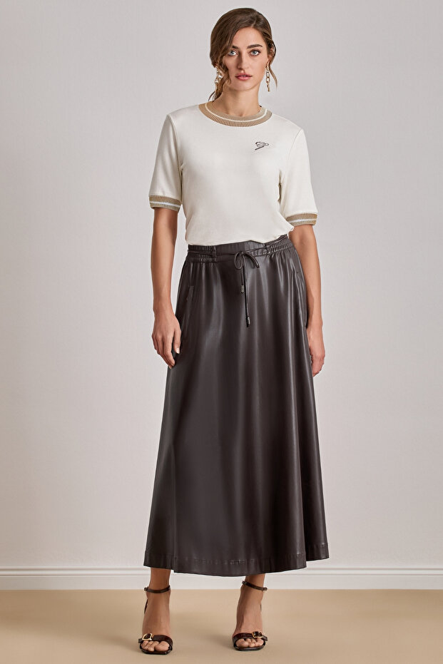 Düz Kesim Ekru Örme Bluz - 1