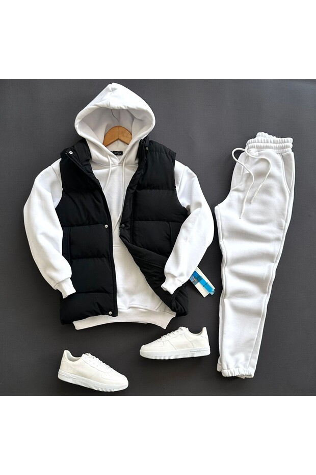 Men's Puffer Vest 3-Thread Tracksuit Set (soft puffy fabric)
