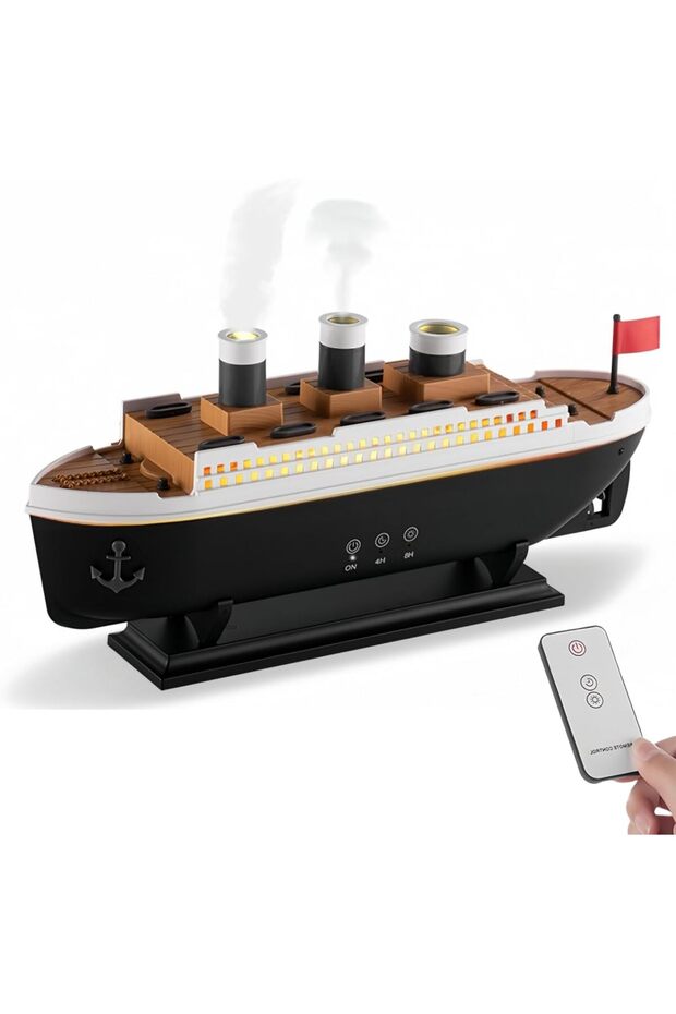 Fenpos Colorful Boat Essential Oil Diffuser, Ship Shape Ultrasonic Aroma Diffuser with Jellyfish Sha