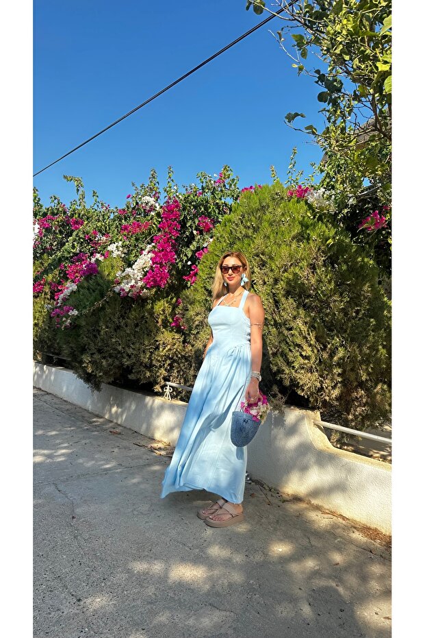 Prenses Model Keten Elbise Mavi - 3