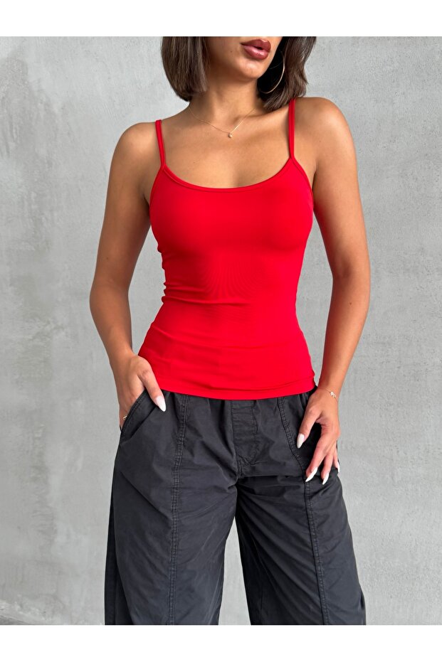 Women's Red Scuba Undershirt Oversized Rope Strap Top