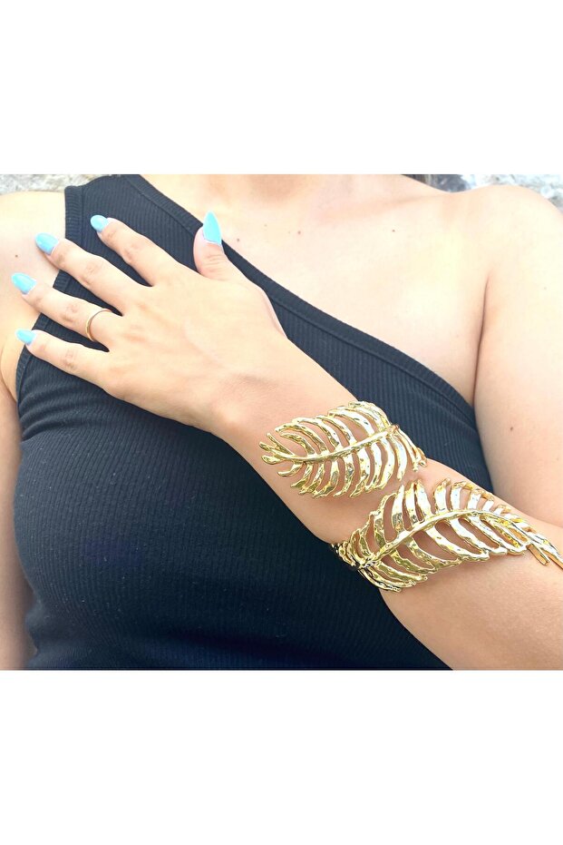 Thin Leaf Gold Handcuff Bracelet - 2