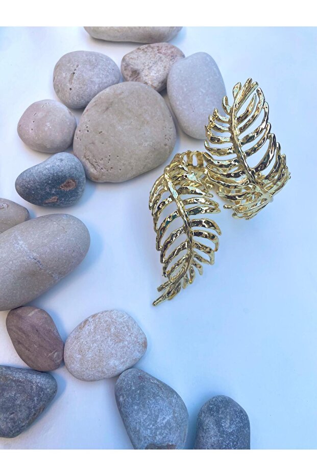 Thin Leaf Gold Handcuff Bracelet - 4