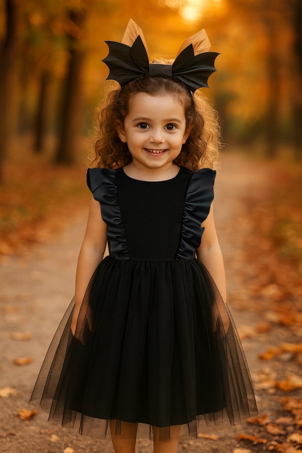 Girls' Halloween Costume Dress Black Tutu with Crown Party Birthday Special Occasion Stylish Dress 1-10 Years