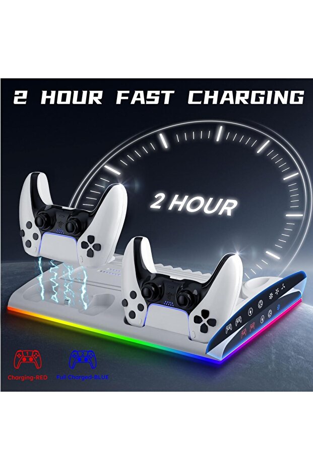 حامل جارلو لجهاز بلاي ستيشن 5 مع محطة تبريد، ومحطة شحن وحدة التحكم لجهاز بلاي ستيشن 5 ووحدة التحكم النحيفة D - 7