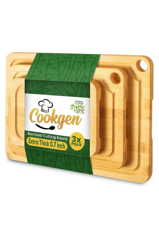 Cutting Board Set – 3PCS (Small, Medium, Large) – Thick, Non-Slip Chopping Boards with Juice Grooves, Side Handles, and Easy Storage – Perfect for Meat, Vegetables, Cheese, and Fruits