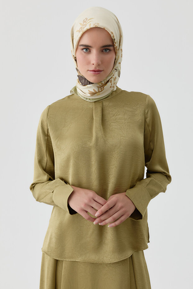 Ters Manşetli Bluz - Olive - 1