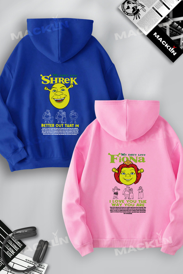 Dear Couple Combination Shrek and Fiona Back Printed Special Design Hooded Sweatshirt Set of 2