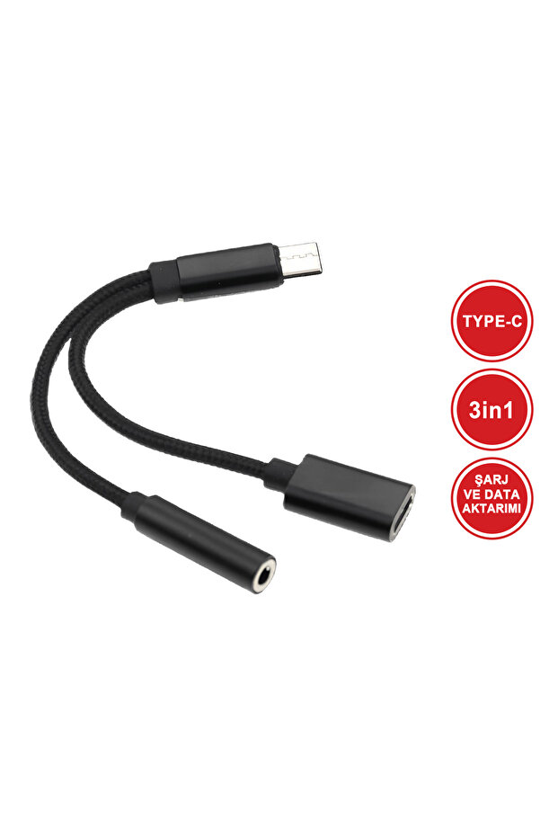 2in1 Type-C Şarj ve Ses Aktarımı Kulaklık Aux Dönüştürücü Tak Çalıştır Bluetooth Gerekmez MT5015 - 1