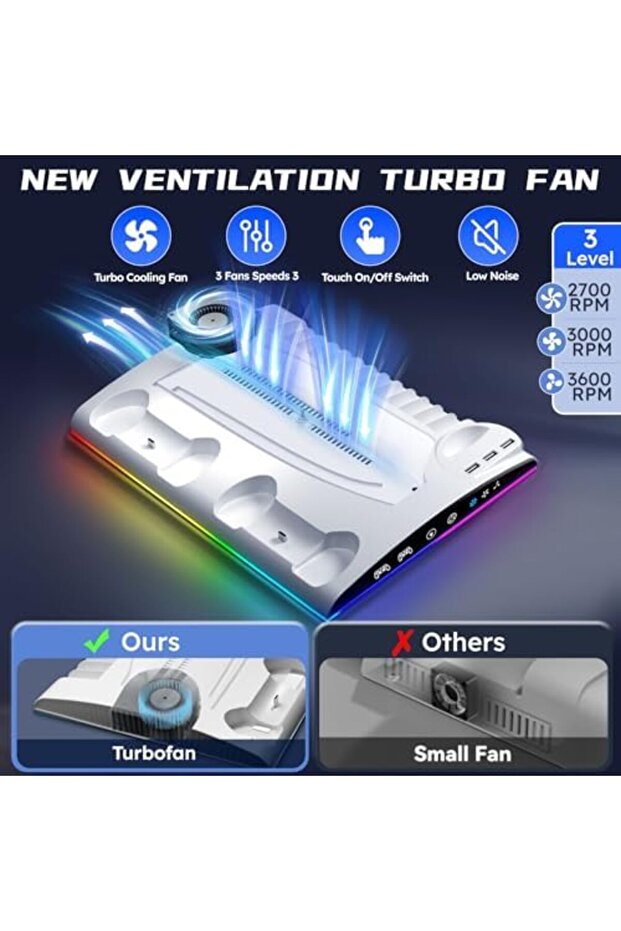 حامل جارلو لجهاز بلاي ستيشن 5 مع محطة تبريد، ومحطة شحن وحدة التحكم لجهاز بلاي ستيشن 5 ووحدة التحكم النحيفة D - 6
