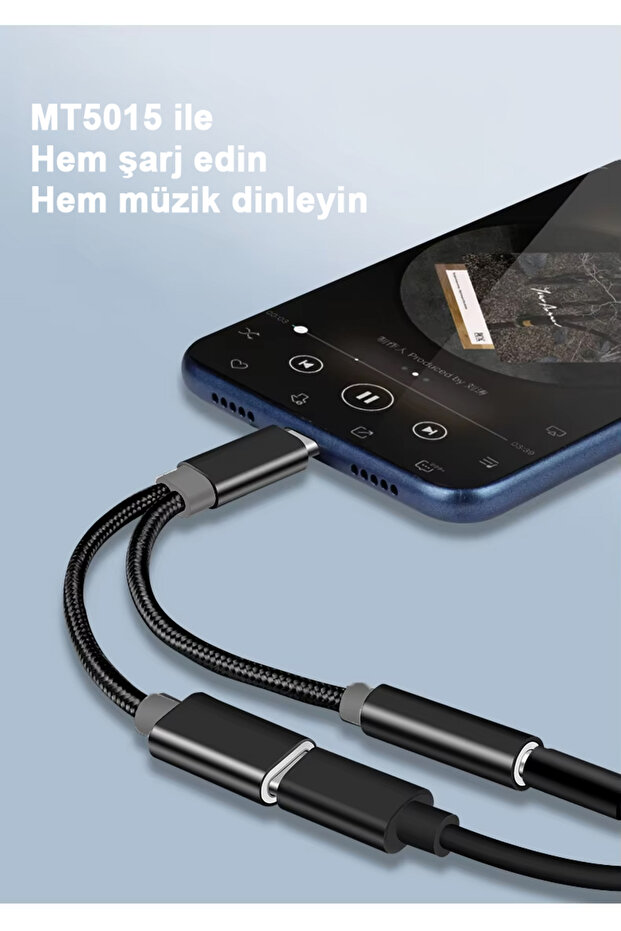 2in1 Type-C Şarj ve Ses Aktarımı Kulaklık Aux Dönüştürücü Tak Çalıştır Bluetooth Gerekmez MT5015 - 3