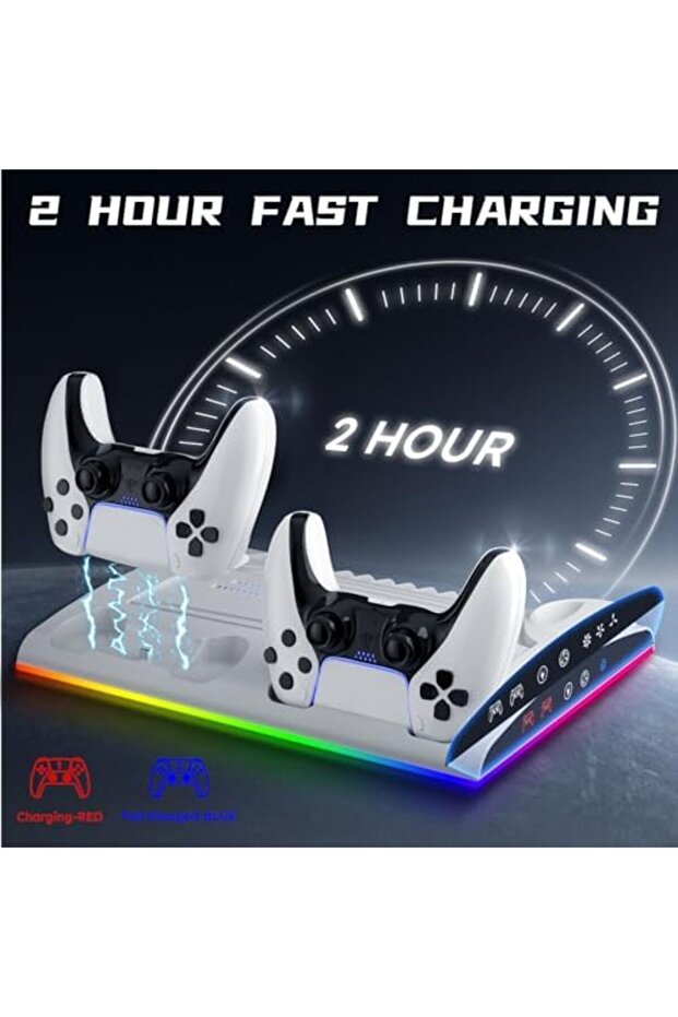 حامل جارلو لجهاز بلاي ستيشن 5 مع محطة تبريد، ومحطة شحن وحدة التحكم لجهاز بلاي ستيشن 5 ووحدة التحكم النحيفة D - 8