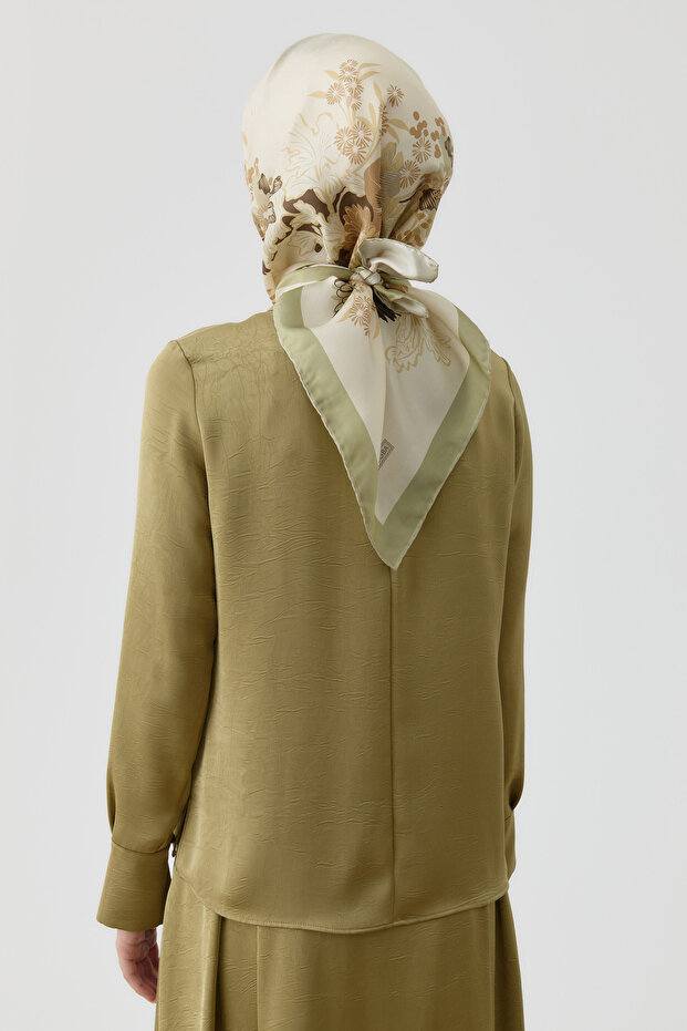 Ters Manşetli Bluz - Olive - 4