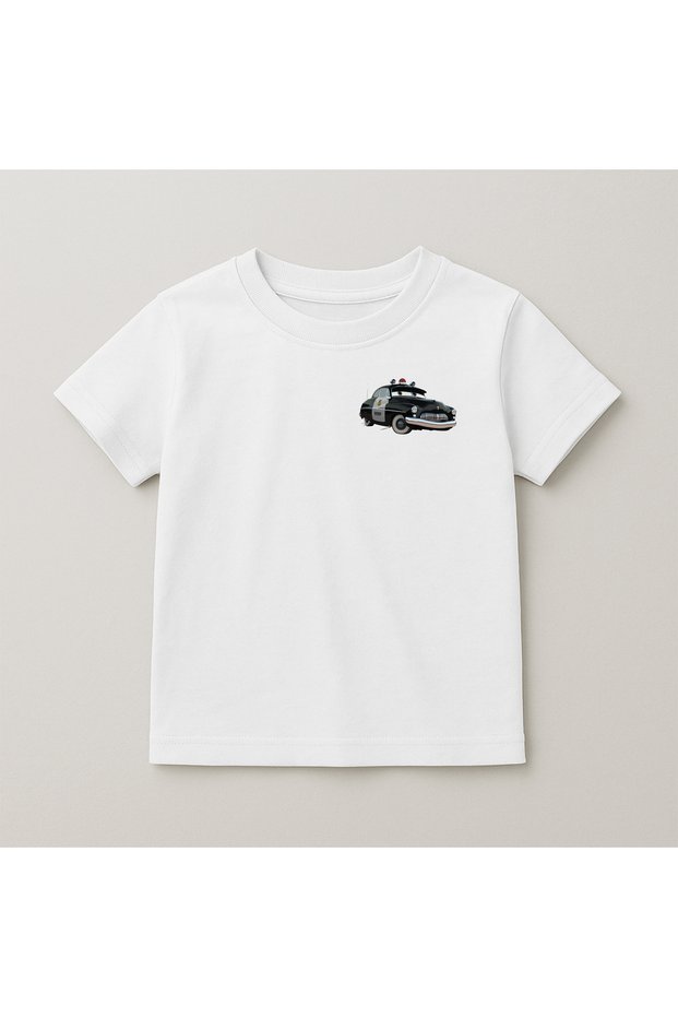 Cars Police Crew Neck 100% Cotton Printed Short Sleeve Children's and Teenage T-Shirt