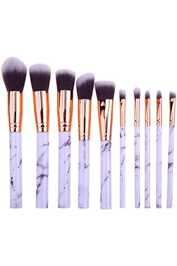Professional 10 pcs Makeup Brushes Professional Marble Pattern Cosmetic Make Up Brush Tools (White)