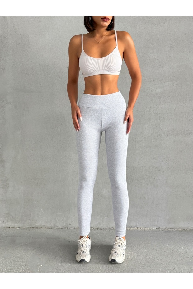 Kadın Yüksek Bel Toplayıcı Fitilli Kışlık Örme Tayt - 4