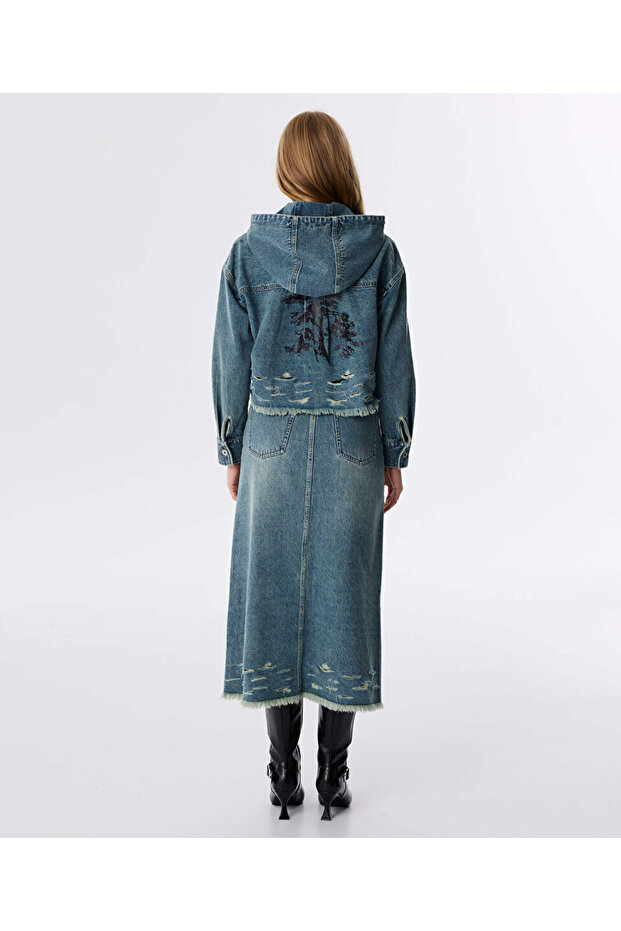 GÖRSEL BASKILI JEAN CEKET - 6