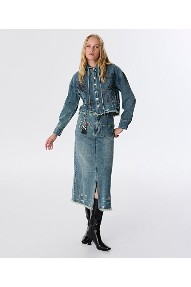 GÖRSEL BASKILI JEAN CEKET - 2