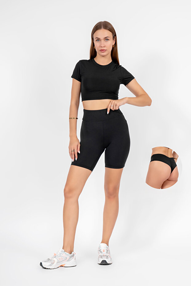 High Waist Short Leggings and Seamless Panties 2-Piece Set