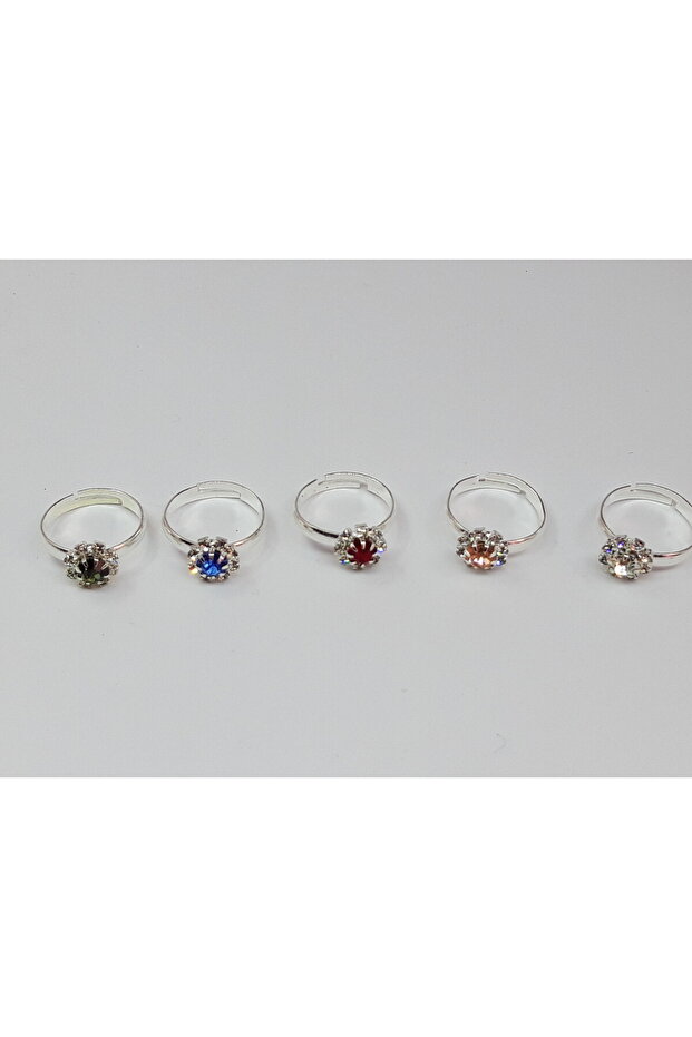 5 Colorful Children's Rings with Daisy and Shiny Stones