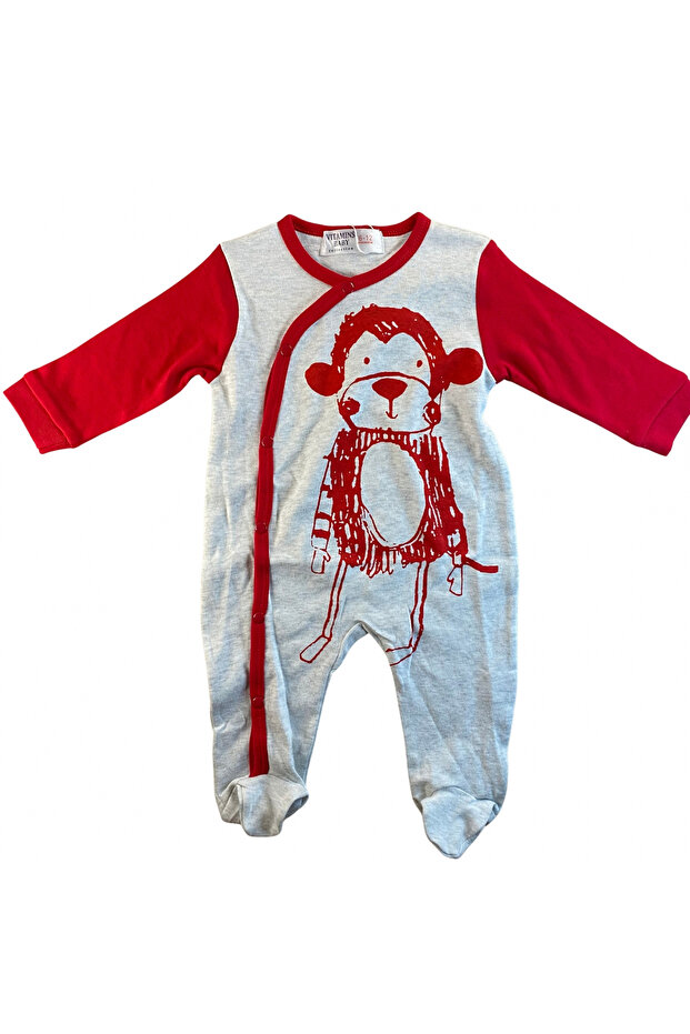 Soft cotton pajama jumpsuit – monkey pattern - 1