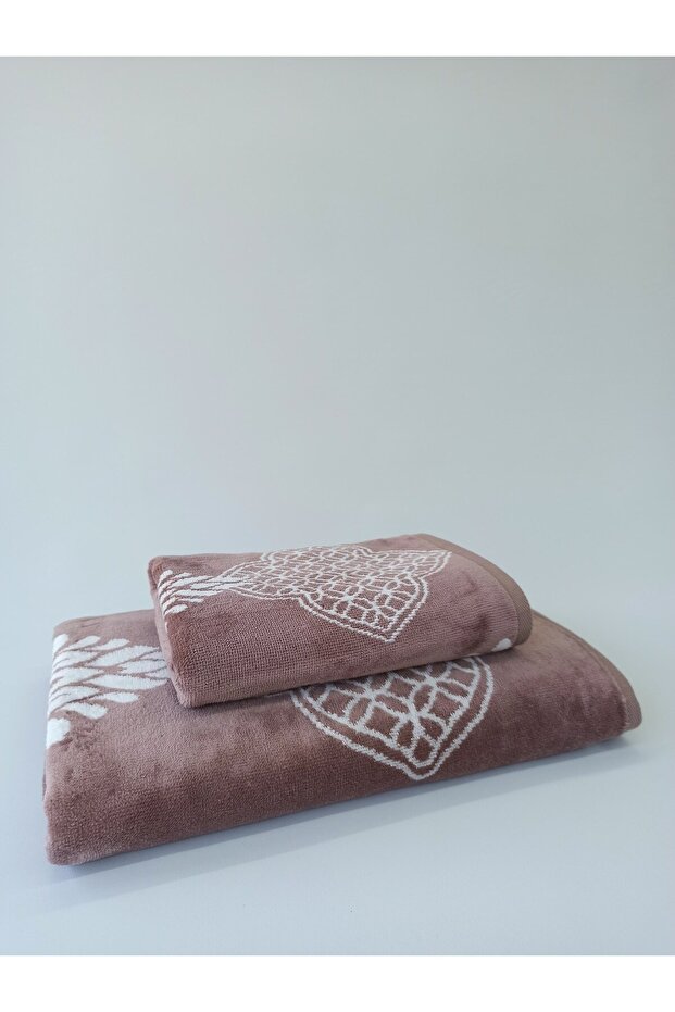 Majolika Large Size Towel Set (100X150 cm - 50X90Cm) - Beige