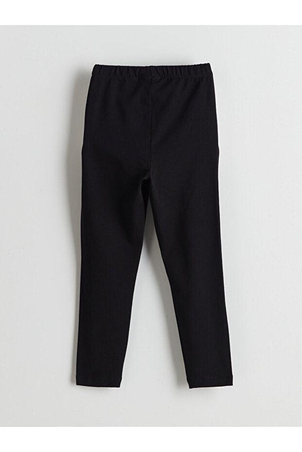 Siyah Beli Lastikli Basic Kız Çocuk Tayt - 5
